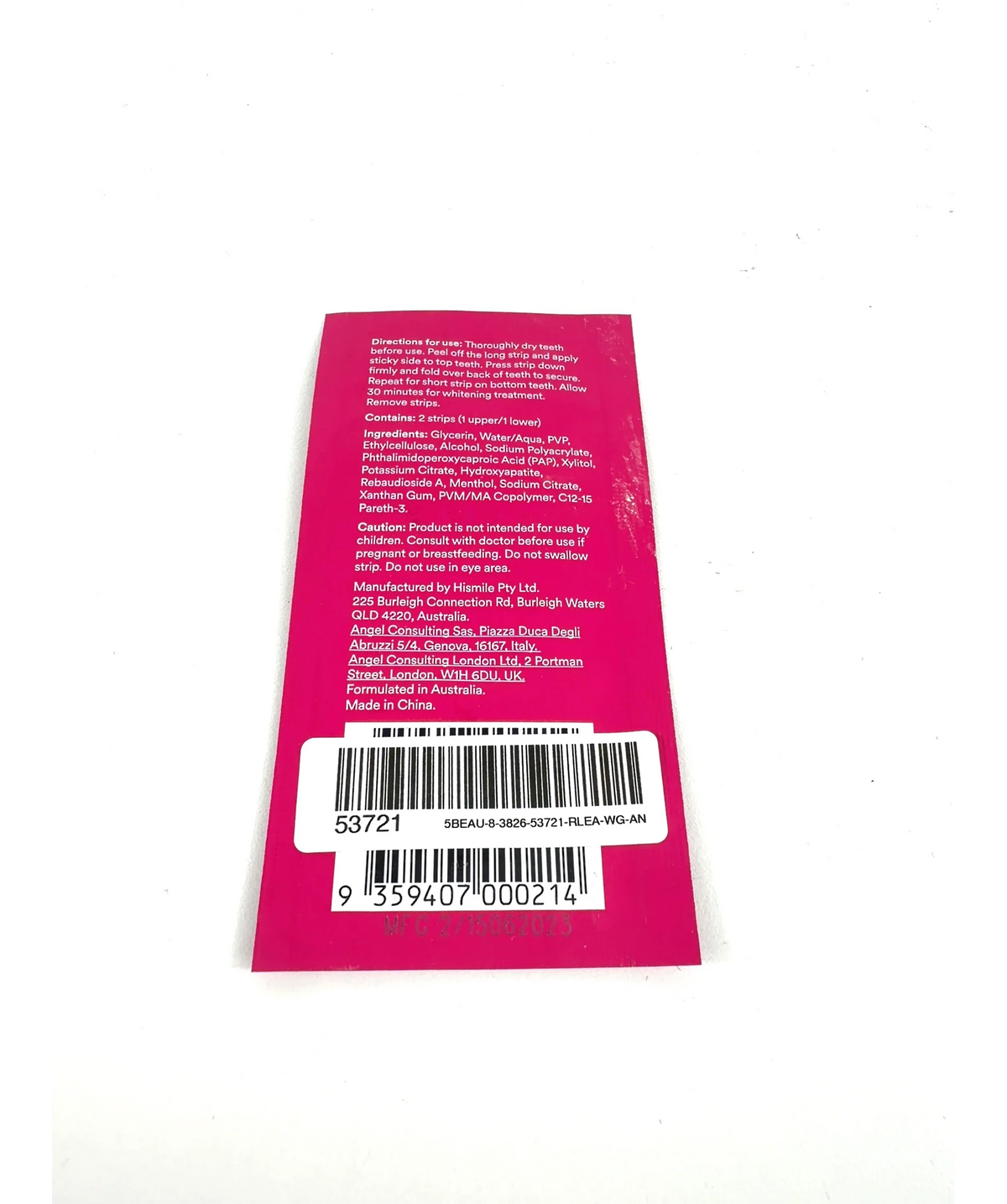 Hismile PAP+ Teeth Whitening Strips single application sachet, size x1 — detail