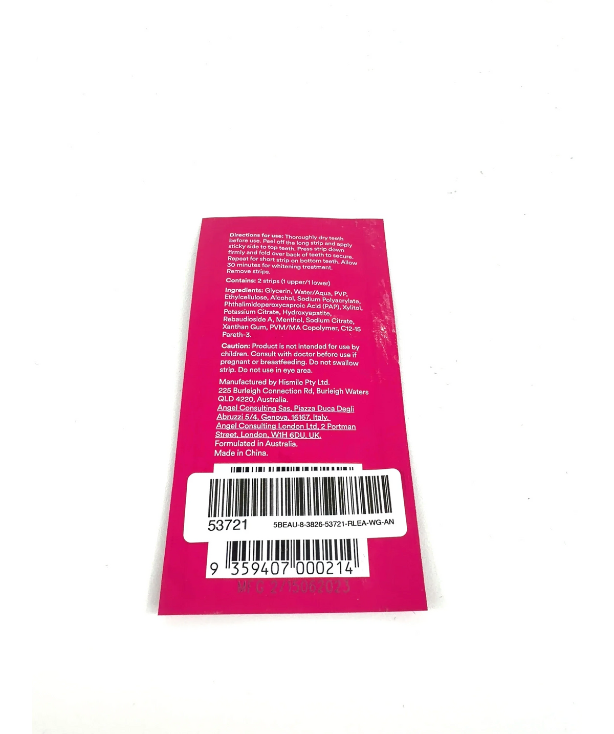 Hismile PAP+ Teeth Whitening Strips single application sachet, size x1 — fabric detail