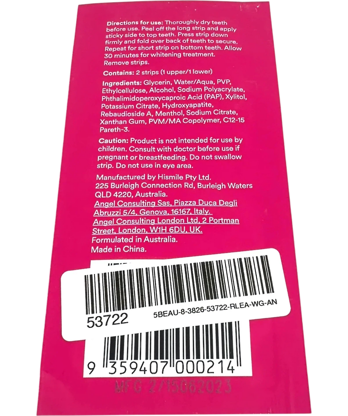 Hismile PAP+ Teeth Whitening Strips, size x1 — back