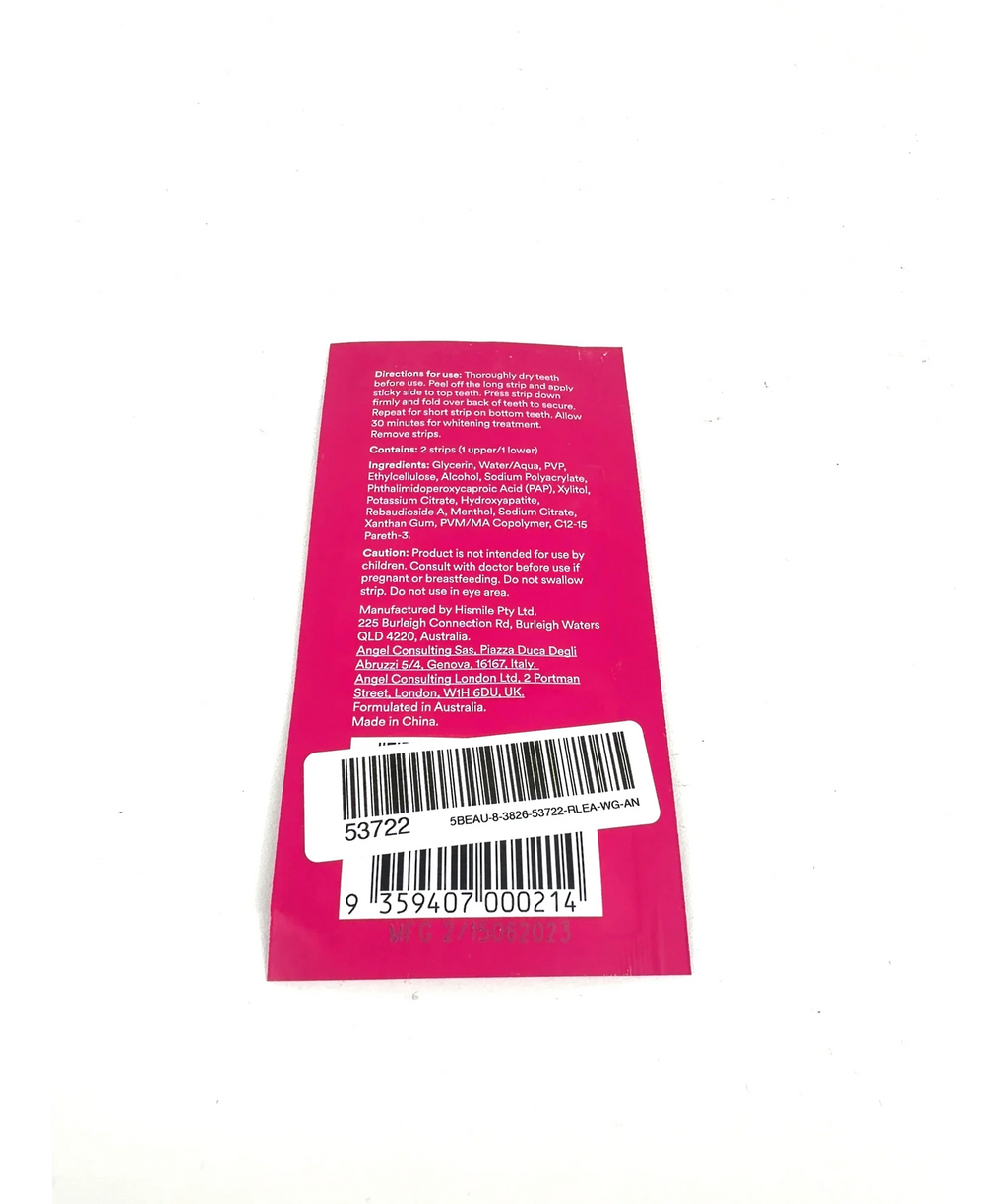 Hismile PAP+ Teeth Whitening Strips, size x1 — care label
