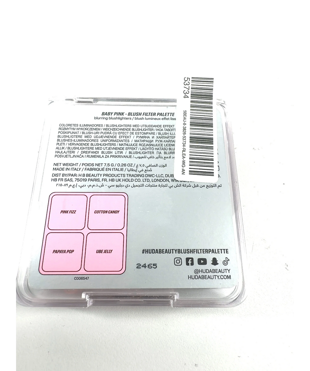 Huda Beauty BABY PINK Blush Filter Blurring Blushlighters Palette, size 7.5g — care label