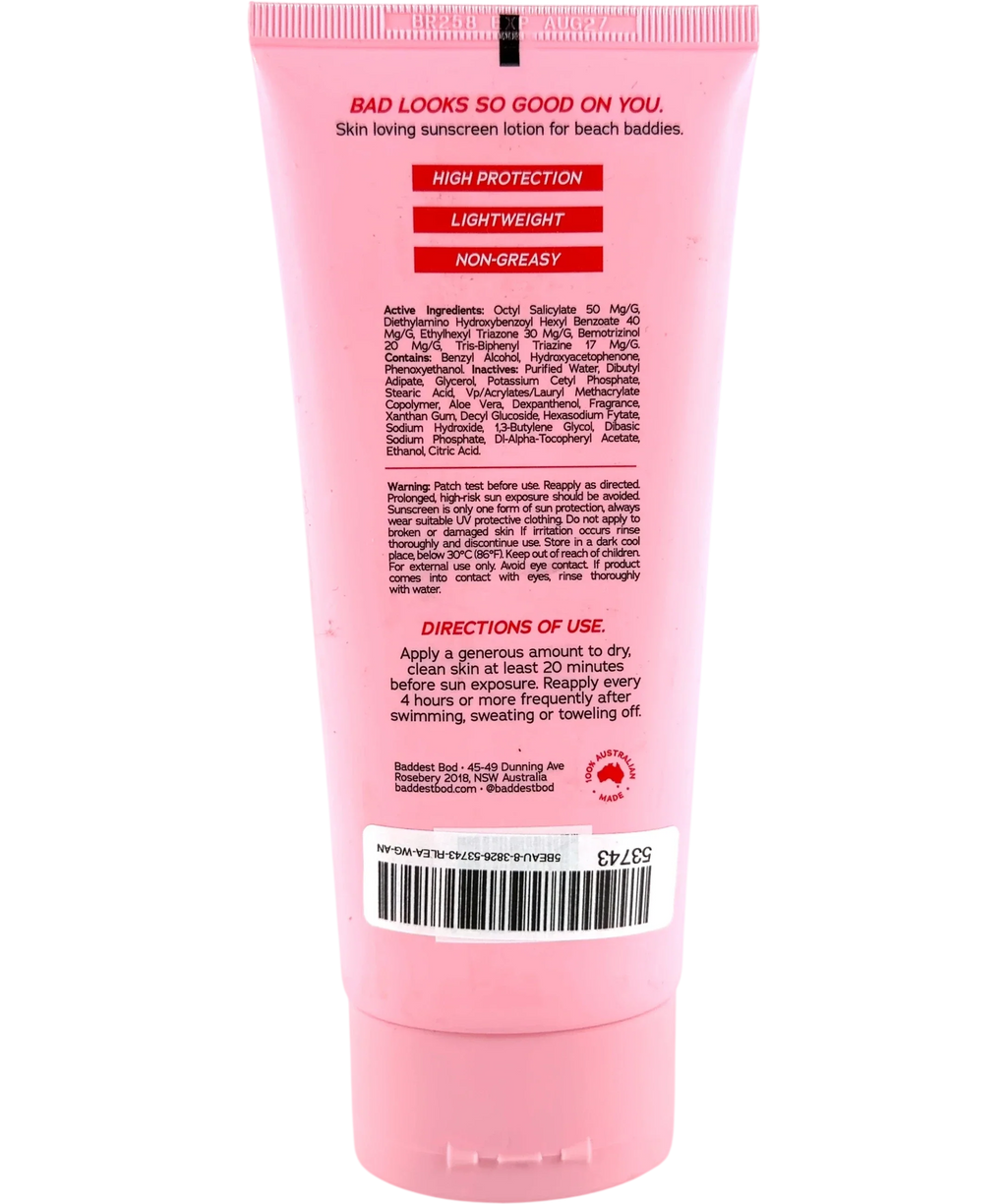 BADDEST Baddie Sunscreen SPF50+, size 150ml — back