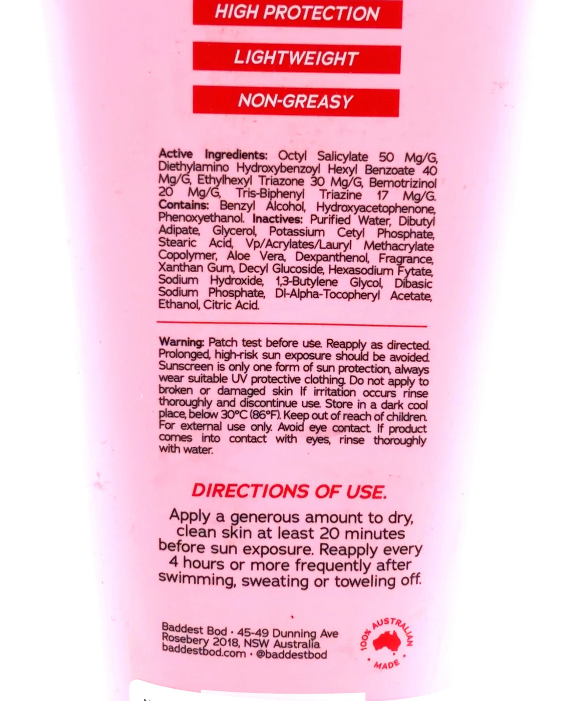 BADDEST Baddie Sunscreen SPF50+, size 150ml — fabric detail