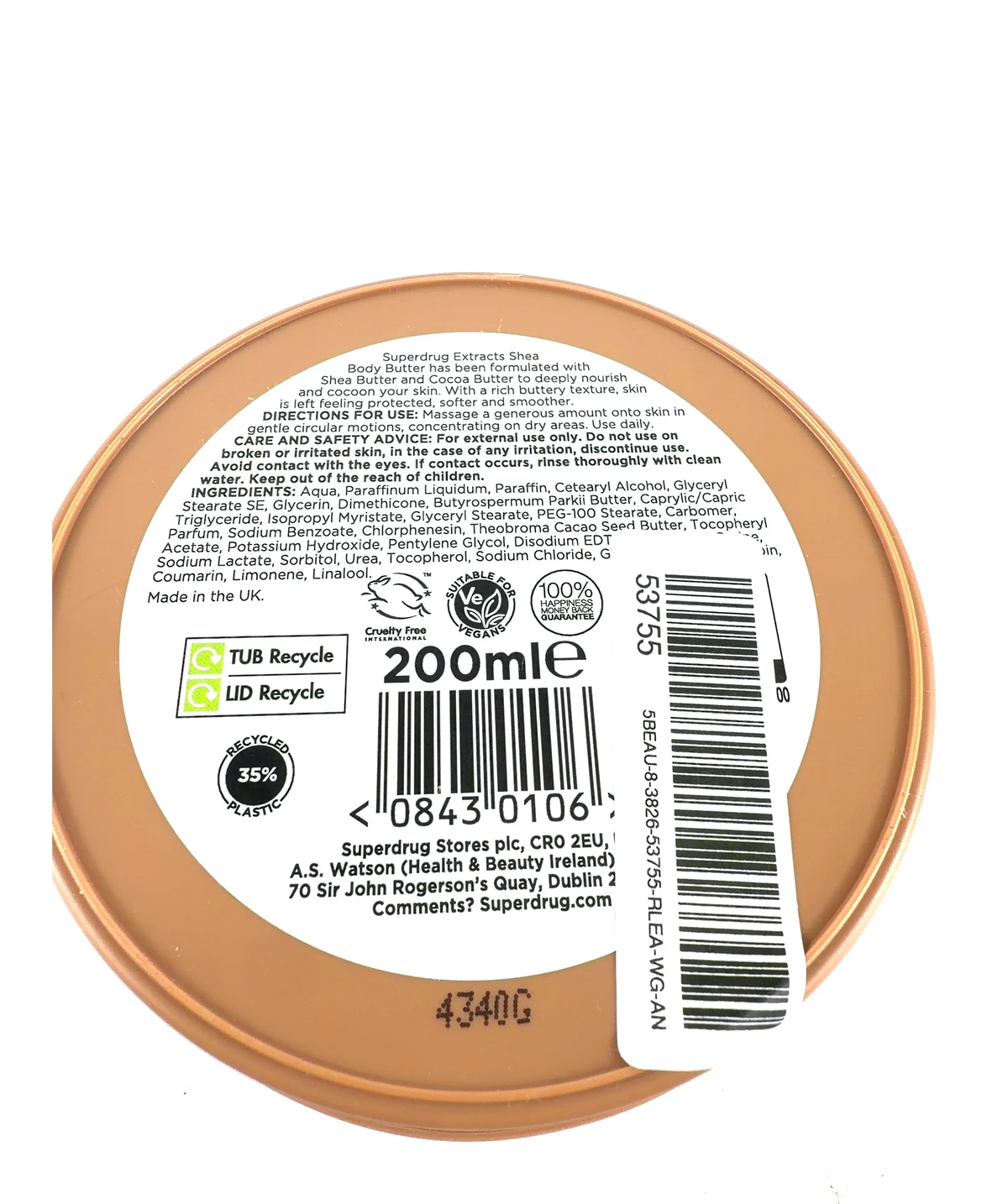 Superdrug Extracts Shea Body Butter 200ml, size 200ml — care label