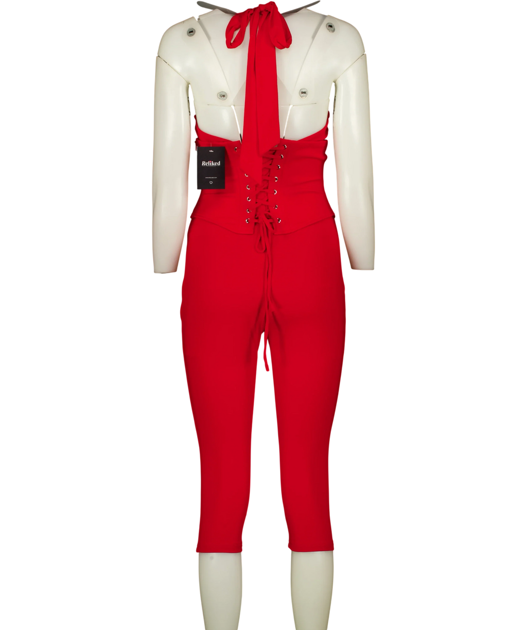 Mars the Label Red The Sandra Capri Jumpsuit, size UK 10 — back