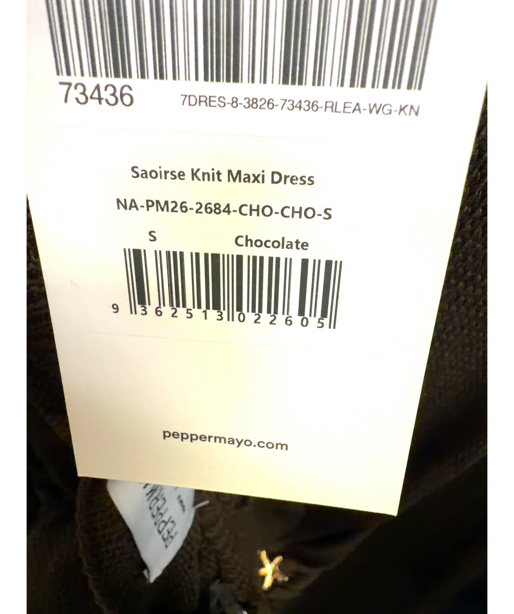 Peppermayo Brown Saoirse Knit Maxi Dress, size UK S — care label