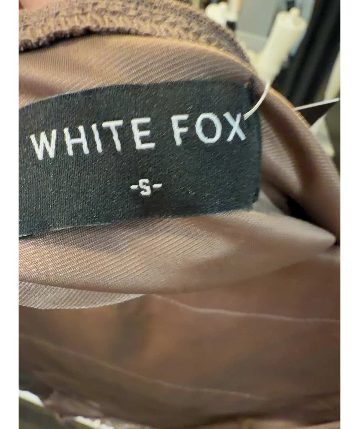 WHITE FOX Brown sequin fringe mini dress, size UK S — detail