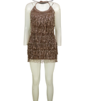 WHITE FOX Brown sequin fringe mini dress, size UK S — front