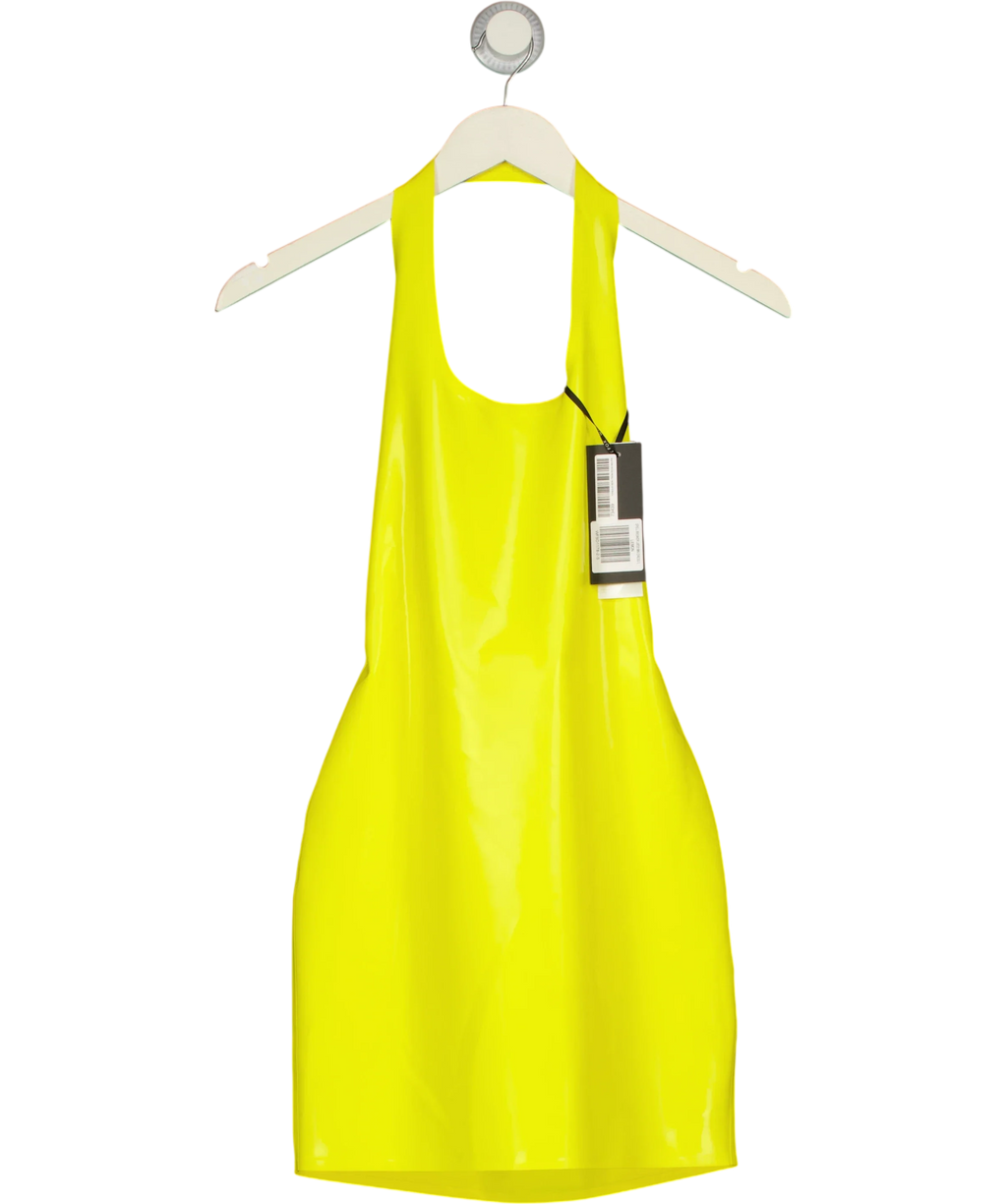 WHITE FOX Yellow Spell Breaker Latex Mini Dress, size UK S — front