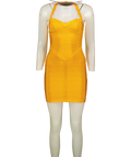 House of CB Yellow The Sculpt Halter-Neck Bandage Mini Dress, size UK S — front