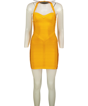 House Of CB The Sculpt Halter Mini Dress Yellow UK S