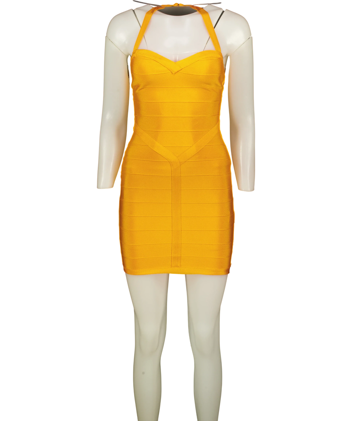 House of CB Yellow The Sculpt Halter-Neck Bandage Mini Dress, size UK S — front