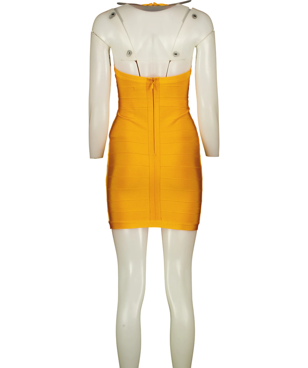 House of CB Yellow The Sculpt Halter-Neck Bandage Mini Dress, size UK S — back