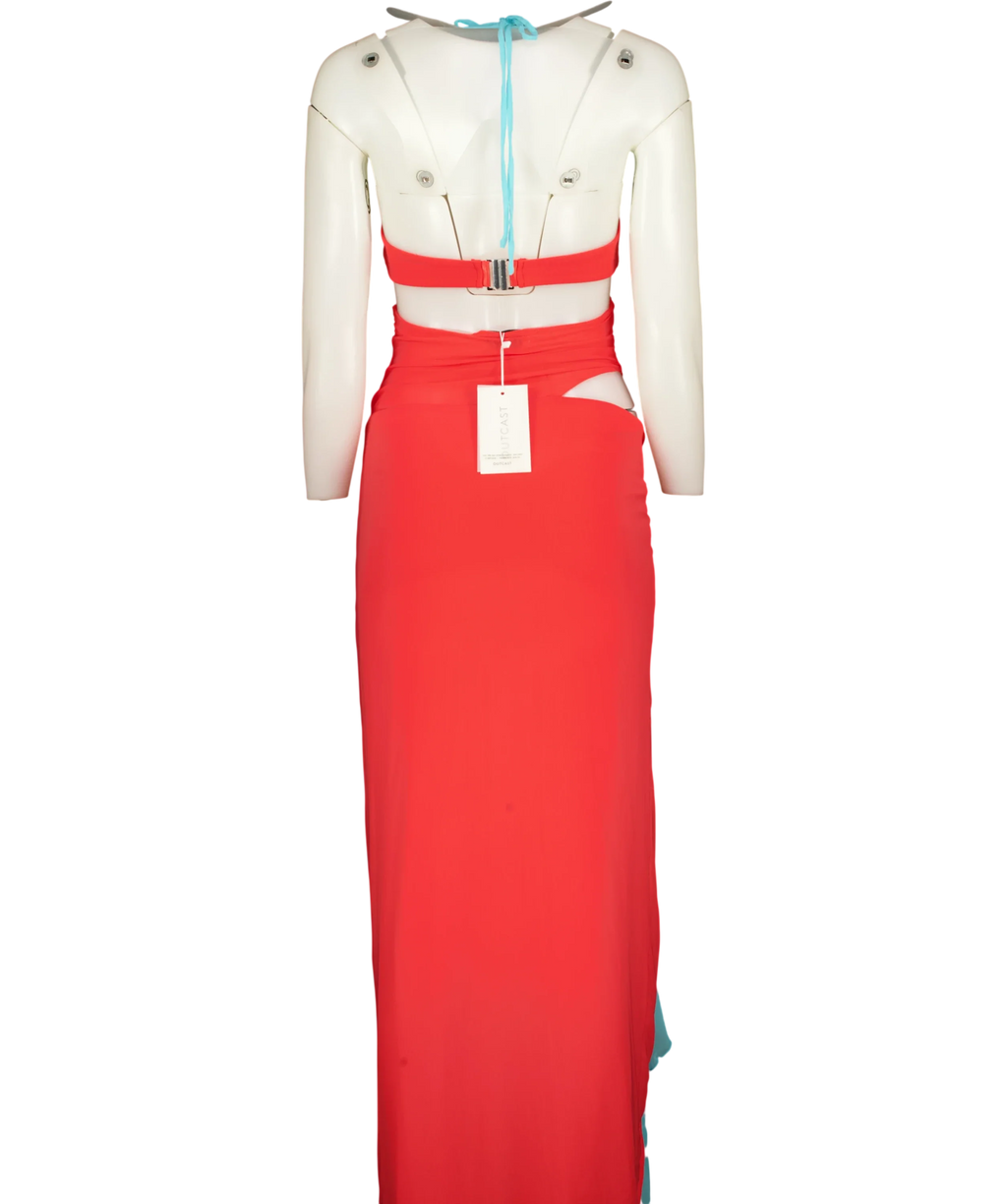 Outcast Red The Miranda Maxi Dress Coral And Blue, size UK S — back