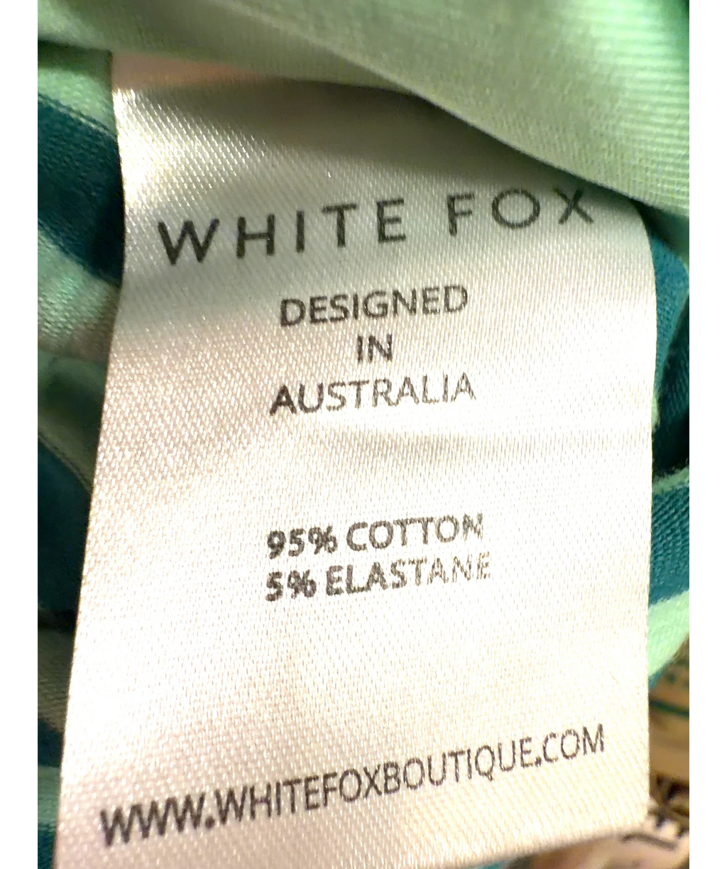 WHITE FOX Green Whispered Secrets Halter Top and Whispered Secrets Mini Shorts, size UK M — label