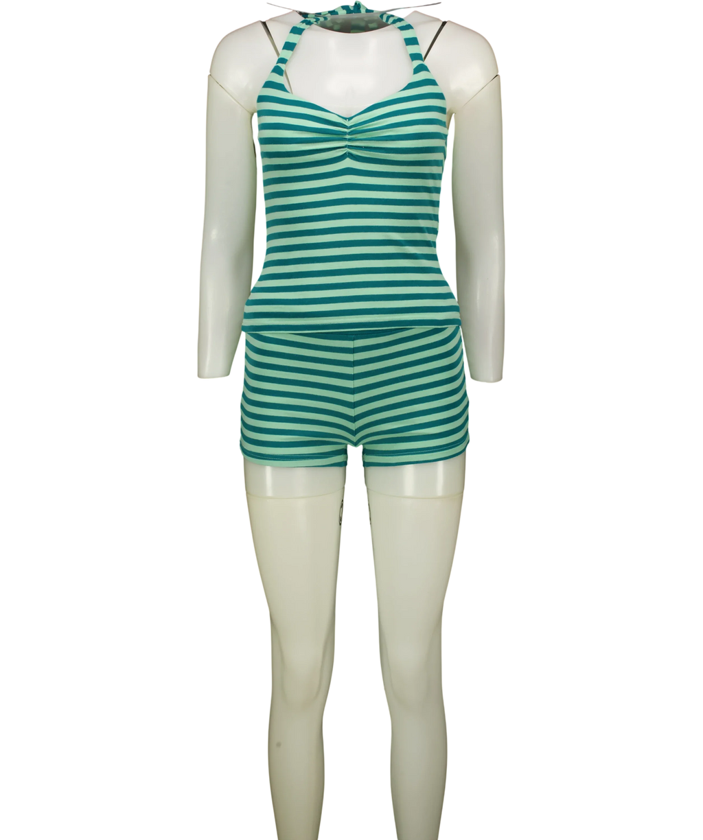 WHITE FOX Green Whispered Secrets Halter Top and Whispered Secrets Mini Shorts, size UK M — front