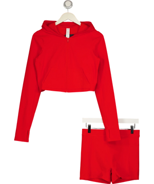 Alo Yoga Red Crop Hoodie  & Cycle Shorts Set UK M