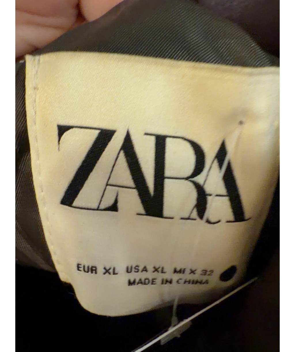 ZARA brown faux-leather puffer jacket, size UK XL — label