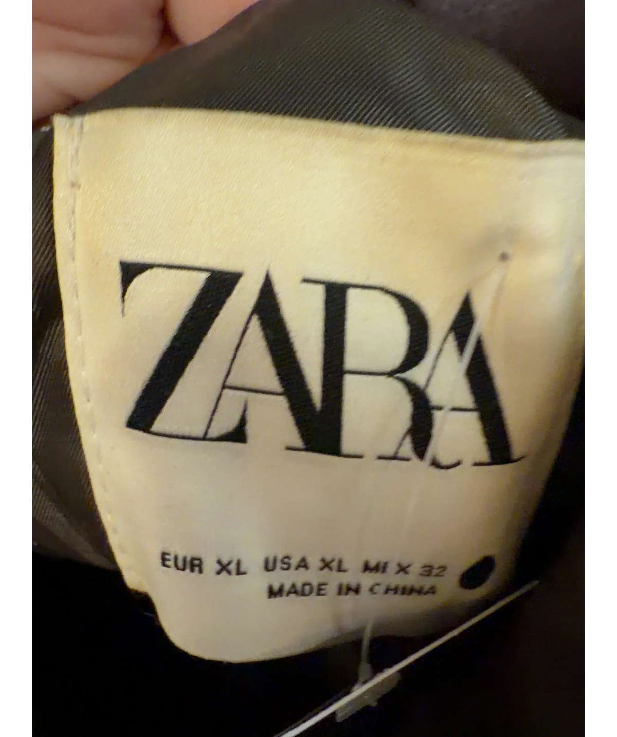 ZARA brown faux-leather puffer jacket, size UK XL — label
