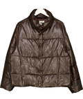 ZARA brown faux-leather puffer jacket, size UK XL — front