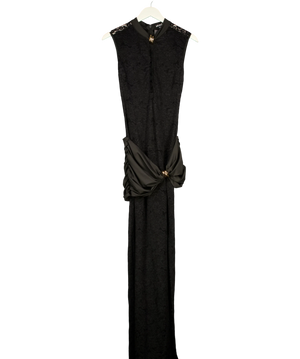 Murci Black Mock Neck Satin Midi Dress UK 10