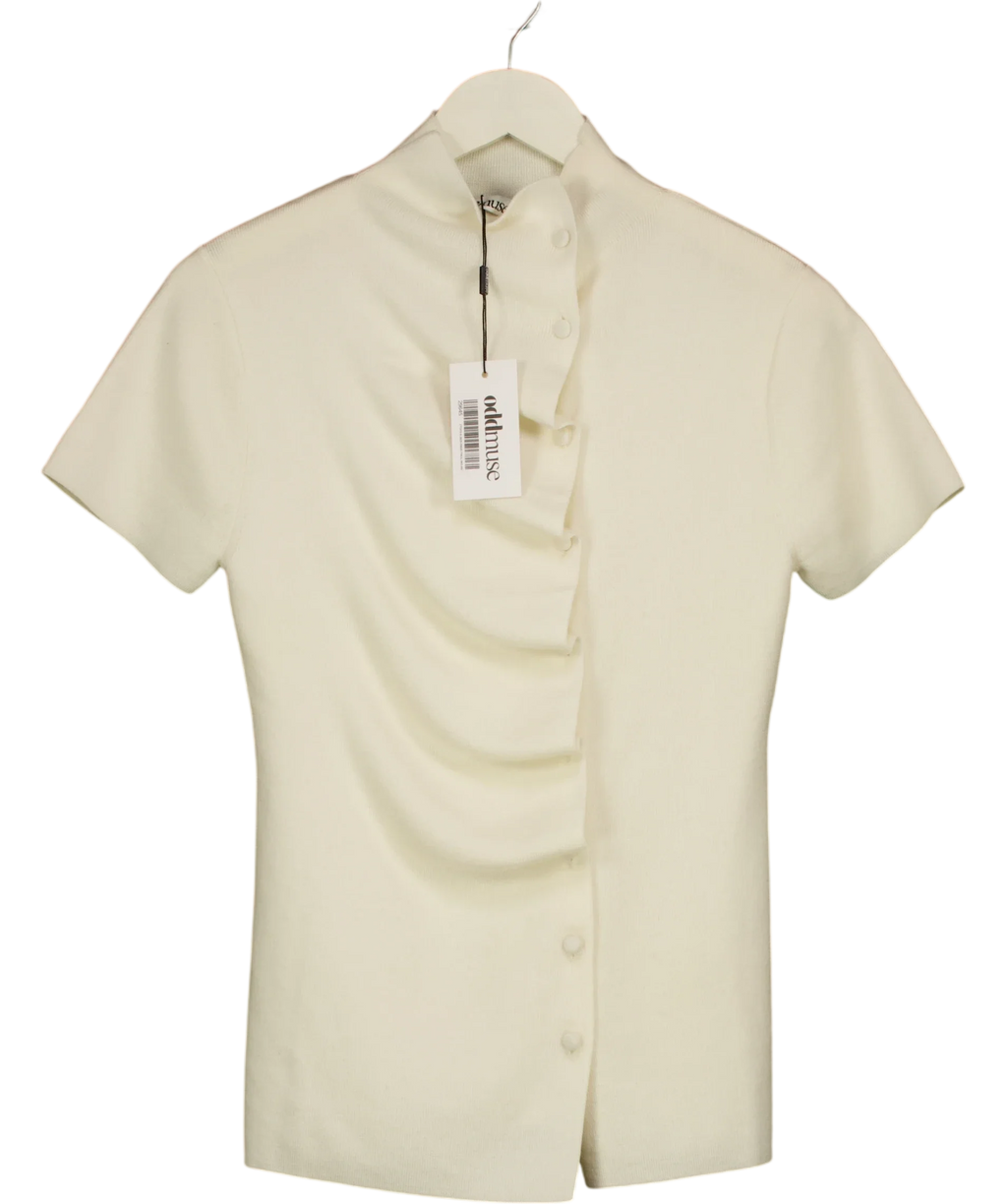 ODD MUSE Cream The Wool Pleated Cap Sleeve Top, size UK S — front