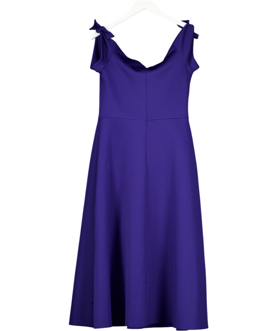 SALONI Blue Ruth Off-the-shoulder Knotted Neoprene Midi Dress UK 14