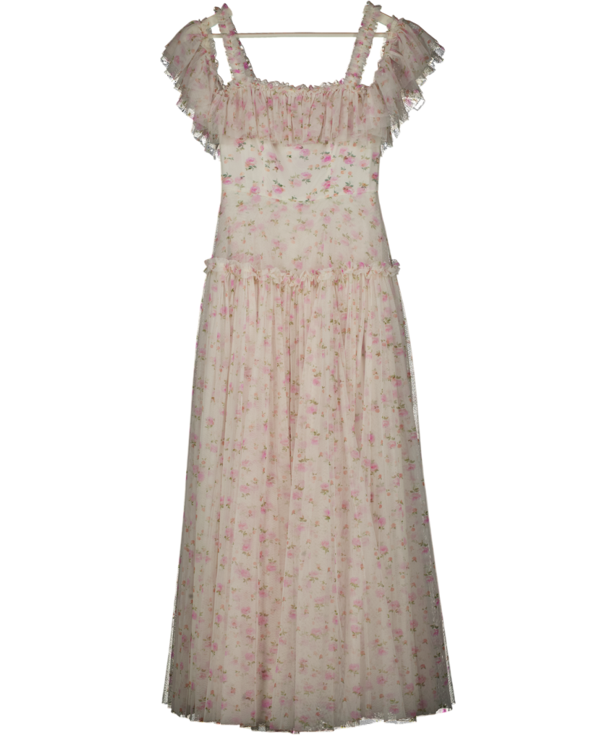 Needle & Thread White Bijou Rose Off The Shoulder Ankle Gown UK 6