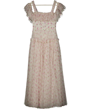 Needle & Thread White Bijou Rose Off The Shoulder Ankle Gown UK 6