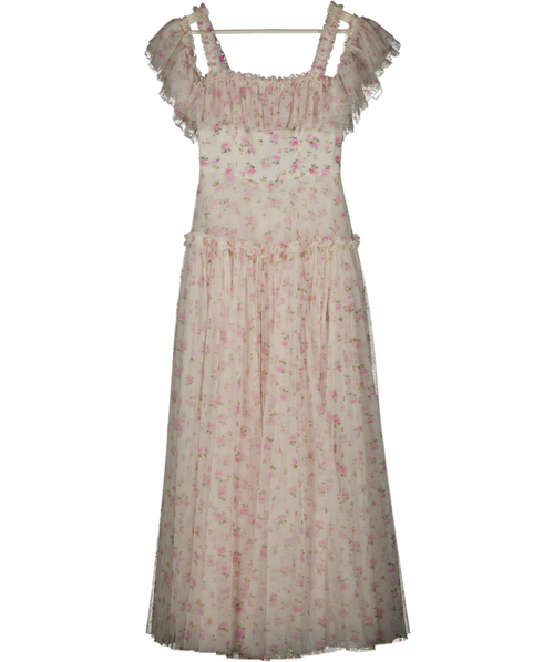 Needle & Thread White Bijou Rose Off The Shoulder Ankle Gown UK 6