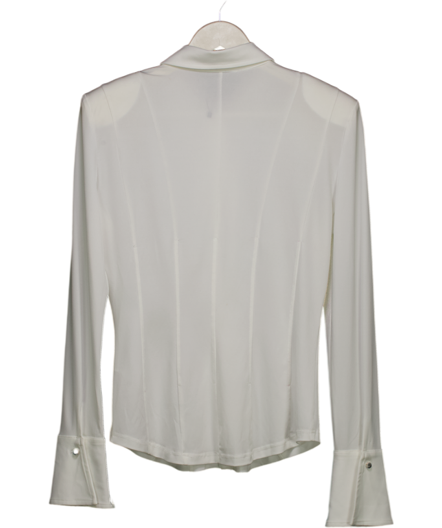 Karen Millen White Power Shoulder Drapey Crepe Seam Detail Shirt UK S
