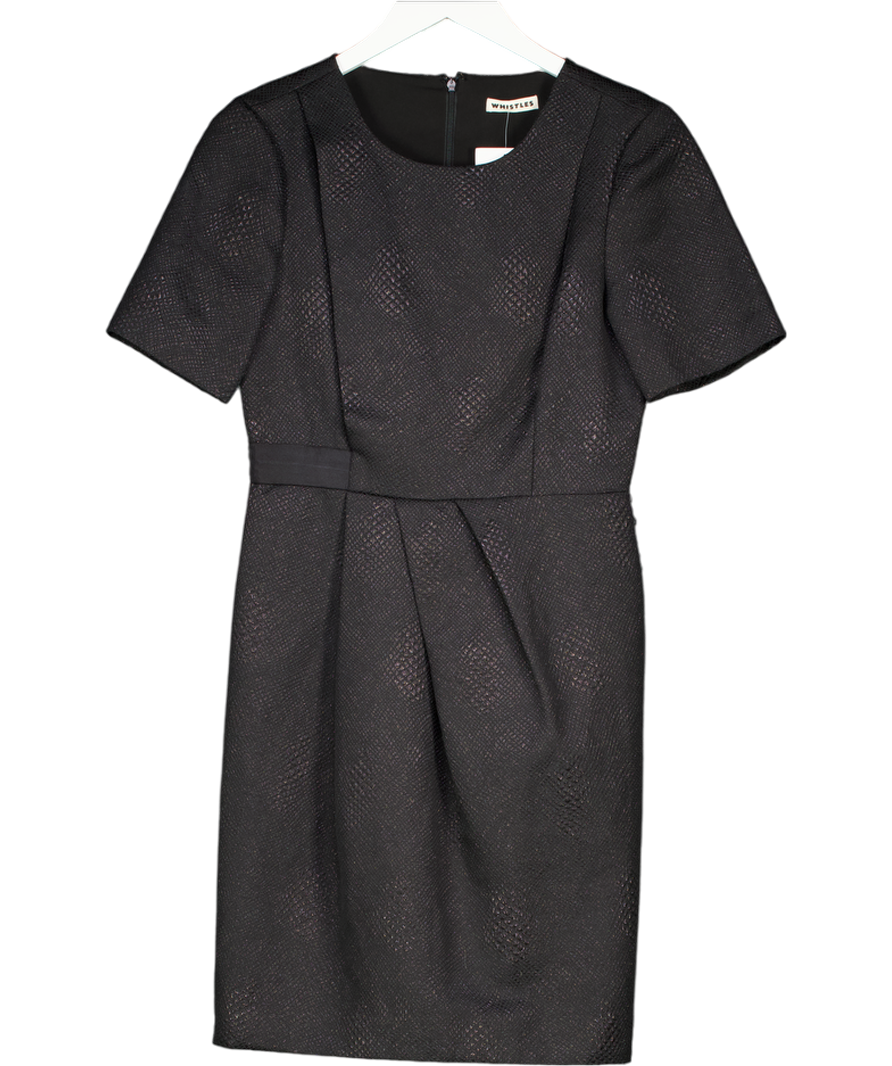 WHISTLES Black Metallic Thread Textured Pleat Detail Mini Dress With Pockets UK 10