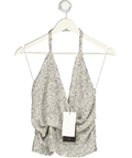 ZARA Metallic Silver Sequin Halter Neck Top UK S
