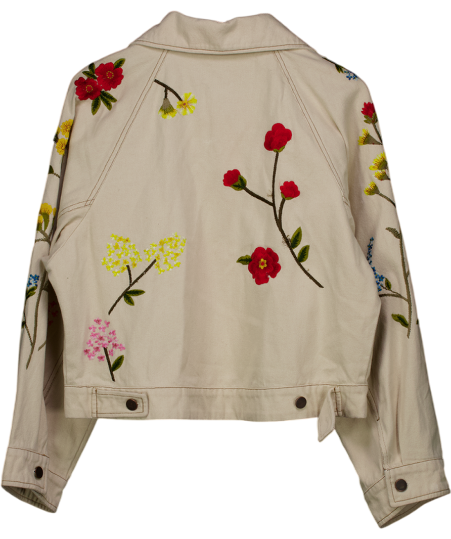 anthropologie Cream Floral Embroidered Jacket UK S