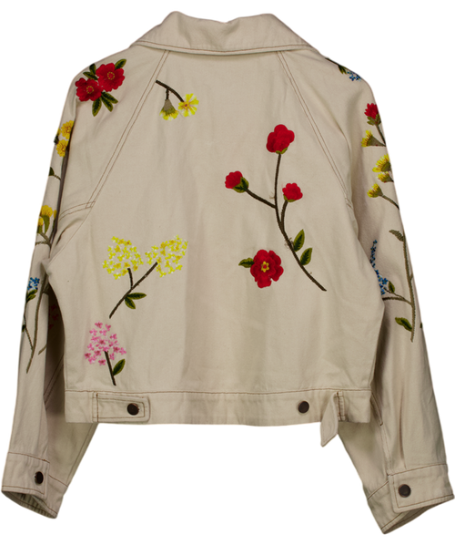 anthropologie Cream Floral Embroidered Jacket UK S