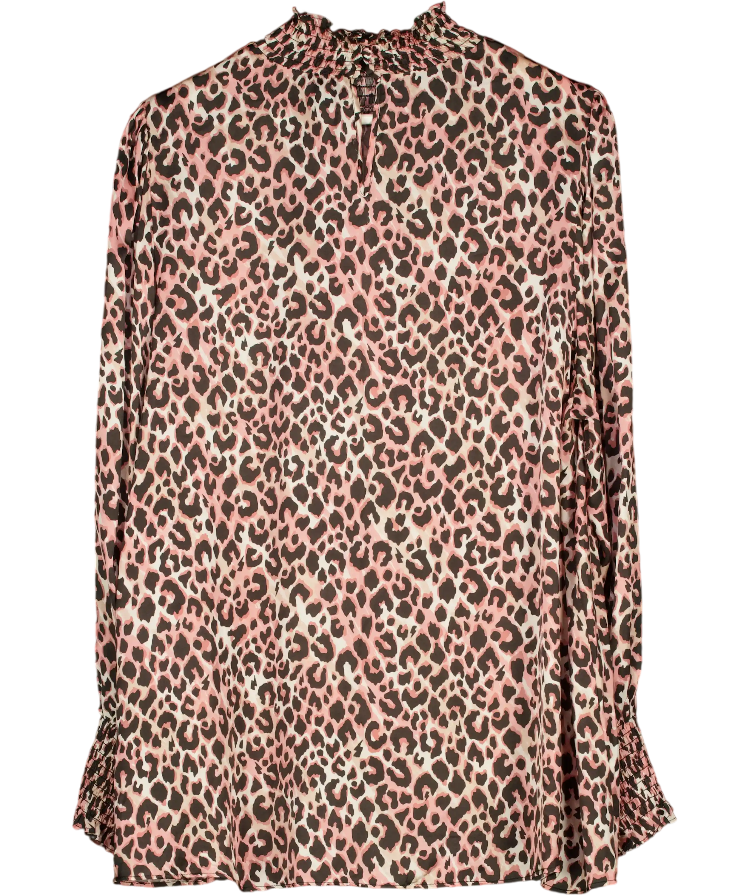 SCAMP & DUDE Pink / Neutral Leopard Shirred High Neck Blouse UK 18