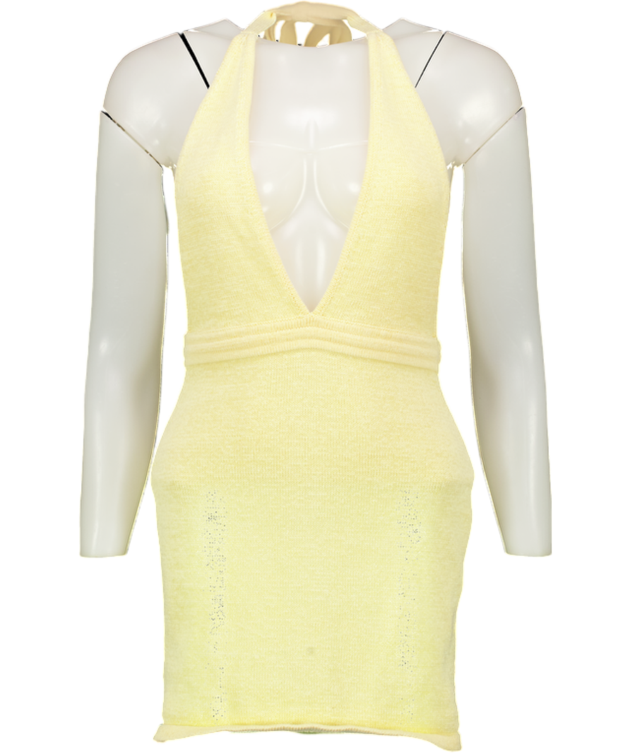 Babyboo Yellow Knit Halter Neck Mini Dress UK S