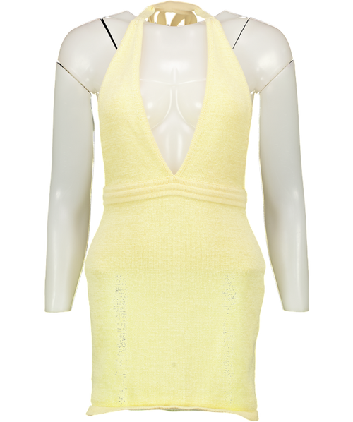 Babyboo Yellow Knit Halter Neck Mini Dress UK S
