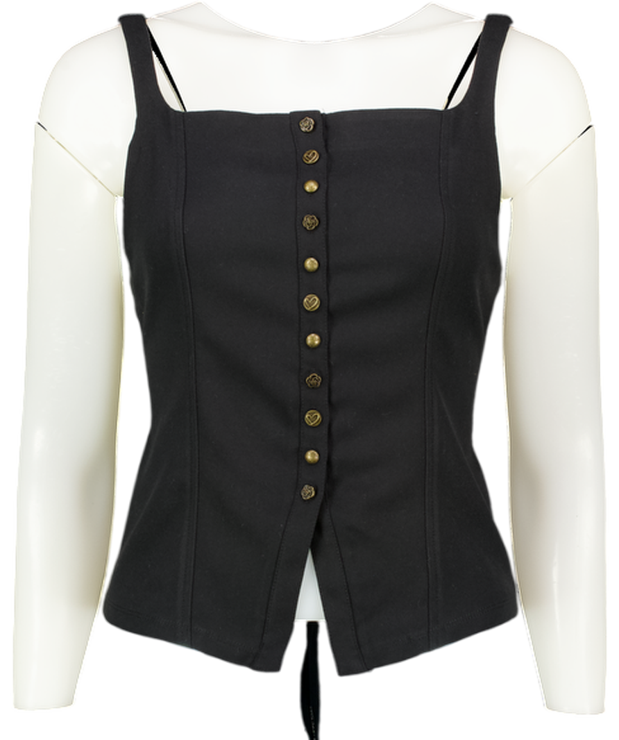 FREE PEOPLE Black "a Moment In Time" Corset Style Top With Feature Buttons UK XS