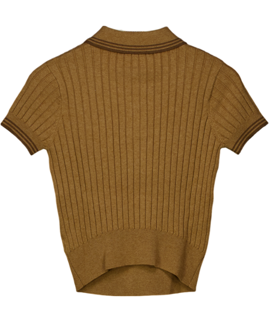 LOUNGE APPAREL Knitted Polo Top - Tan Brown UK S