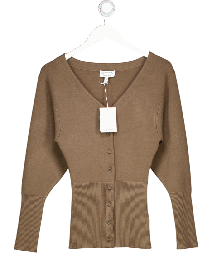& Other Stories Brown Compact Knit Cardigan With V Neck And Volume Sleeves UK XS