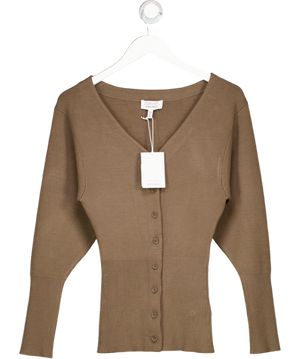 & Other Stories Brown Compact Knit Cardigan With V Neck And Volume Sleeves UK XS