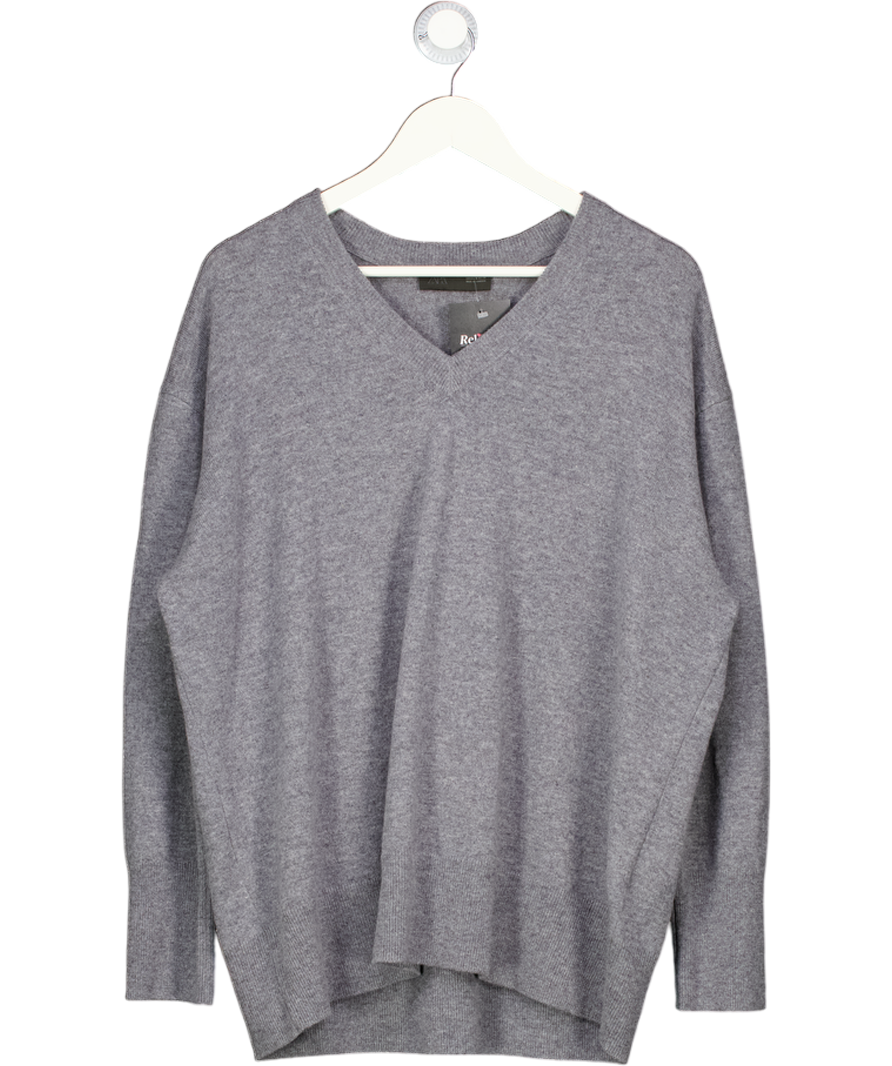 ZARA Grey Wool Oversize V-neck Jumper UK M