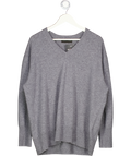 ZARA Grey Wool Oversize V-neck Jumper UK M