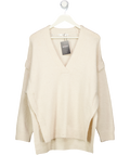 MANGO Cream V-neck Wool Blend Jumper With Side Splits UK M