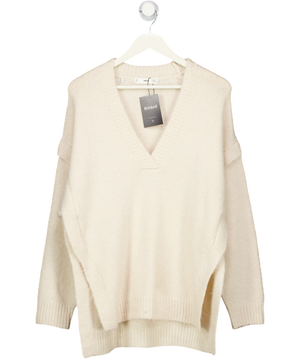 MANGO Cream V-neck Wool Blend Jumper With Side Splits UK M