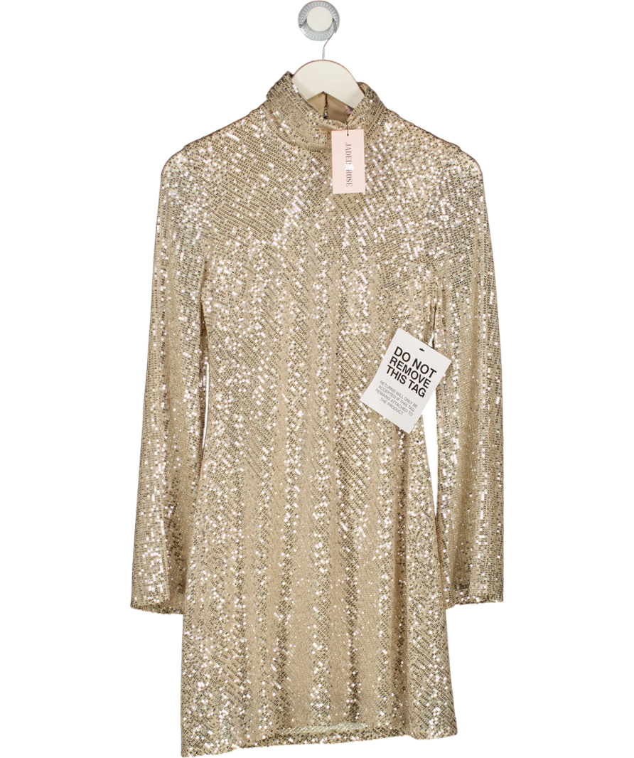 JADED ROSE Metallic Gold Paris Sequin Mini Dress With Cowl Back UK 8