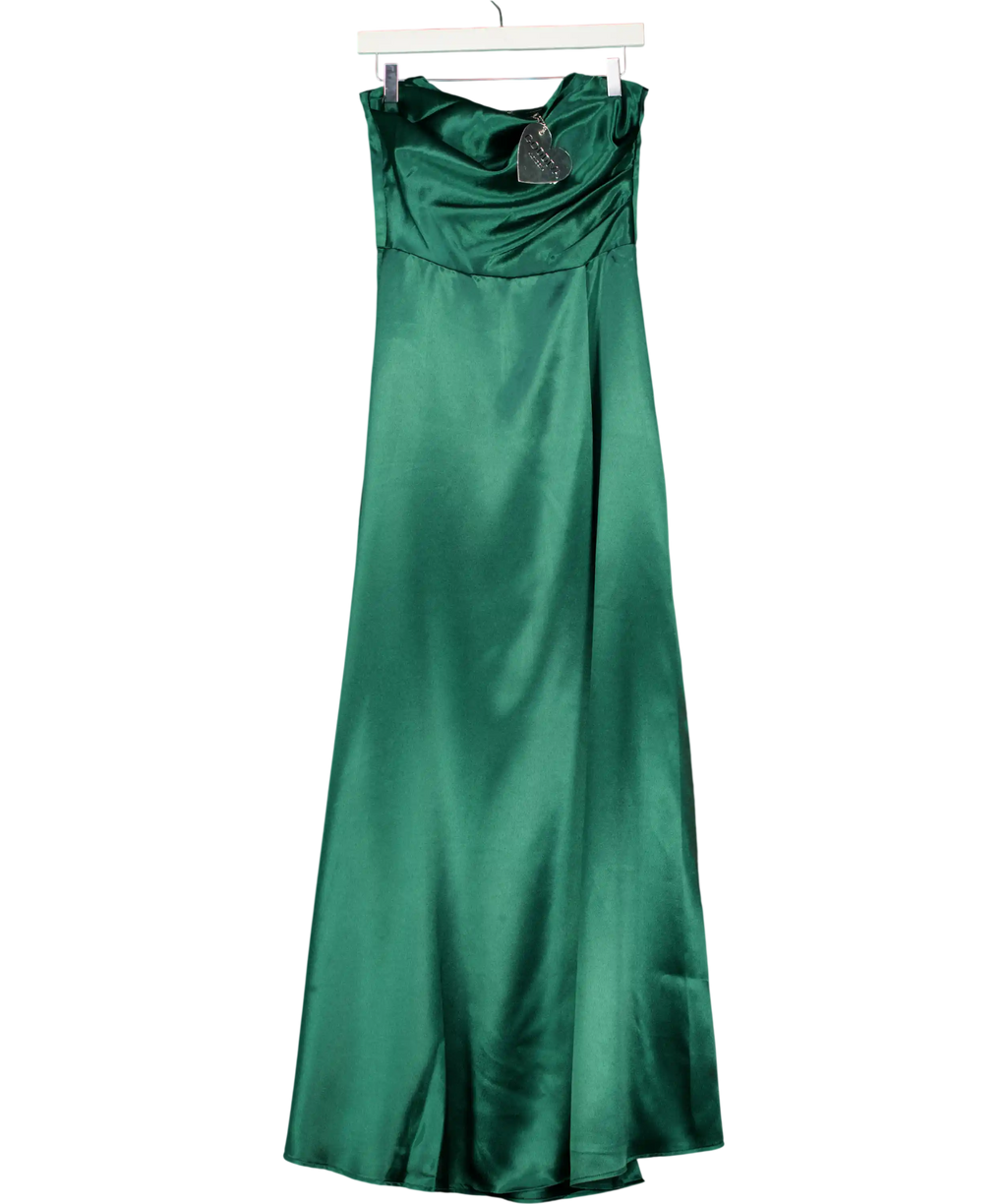 Goddiva Green Front Split Satin Bandeau Maxi Dress UK 16