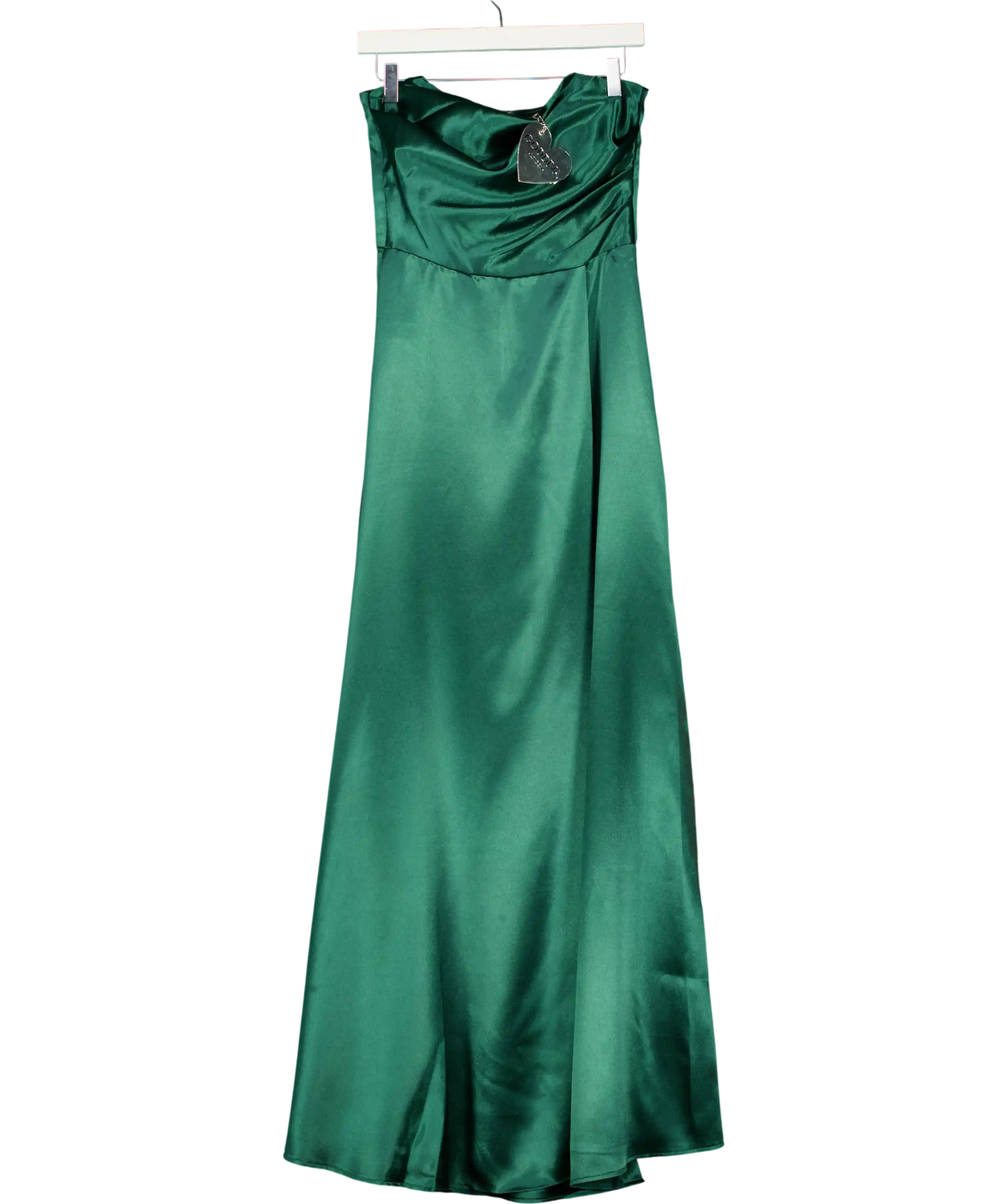 Goddiva Green Front Split Satin Bandeau Maxi Dress UK 16