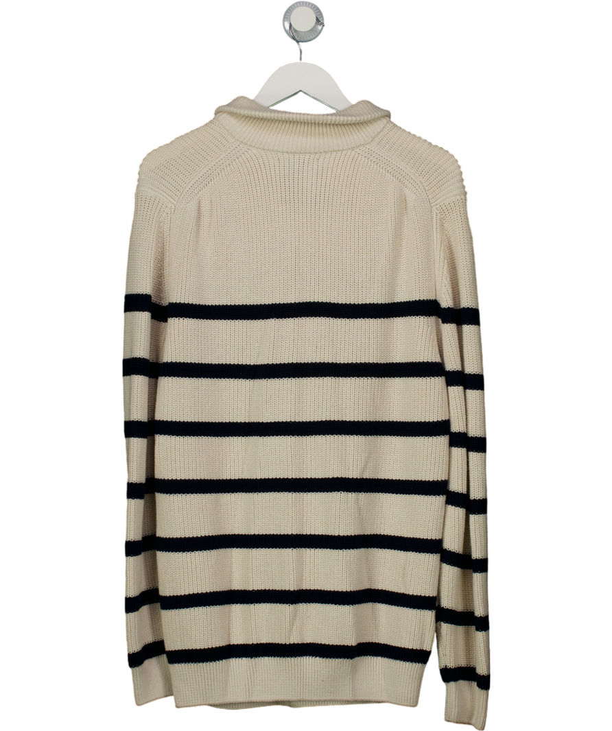 ZARA Cream Knit Quarter Zip Striped Jumper UK L